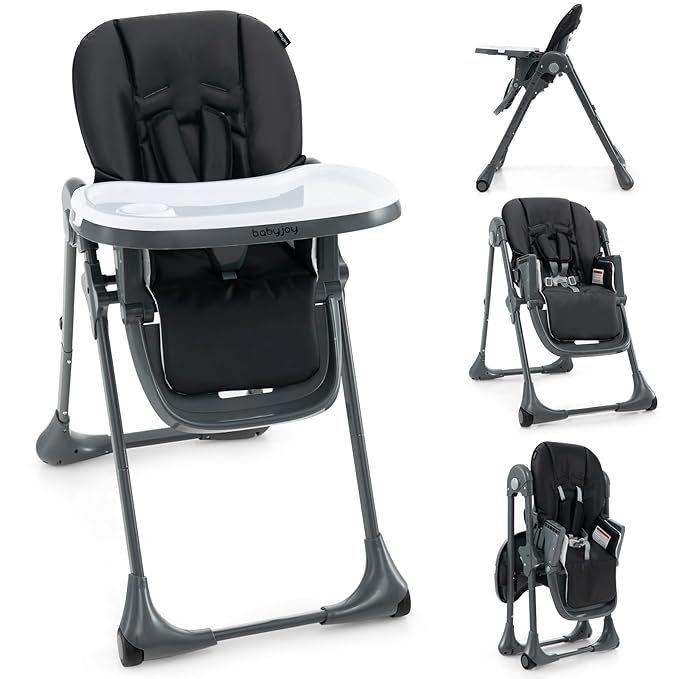 BABY JOY Convertible High Chair for Babies & Toddlers, Height Adjustable, Grow & Go High Chair w/Recline & Footrest, Removable Double Tray, Portable Baby Dinning Chair with Wheels (Black)