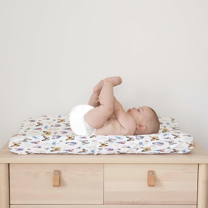 Boho Butterflies Changing Pad Cover, Soft & Breathable, 32''x16'', White, Polyester, Baby, Infant