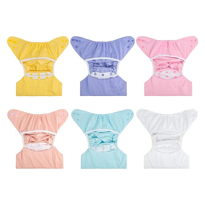 babygoal Cloth Diaper Covers 6 Pack with Wet Bag for Fitted Diapers and Prefolds with Double Gussets, Adjustable and Reusable for Baby Girls