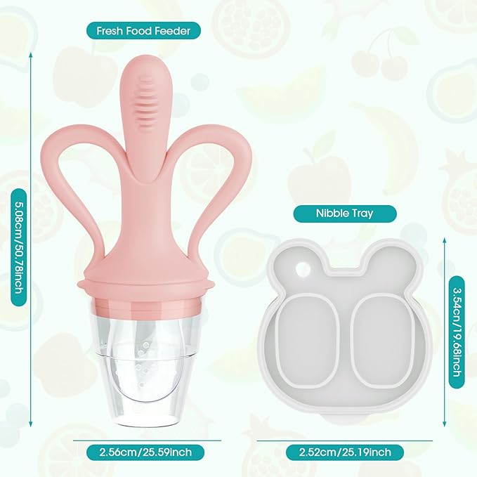 JEXFUN Baby Fruit Feeder & Breastmilk Popsicle Mold Set, Silicone Food Feeder Pacifier for Cooling Relief with 3 Replaceable Pouches, BPA-Free Teething Toy for Safe Infant Self Feeding (Pinkish)