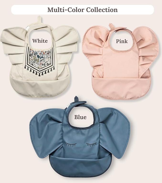 CuddoBaby Baby Bibs, Waterproof Feeding Bib with Large Pocket, Mess Proof, Wide Fit Adjustable, Quick Dry Food Catcher