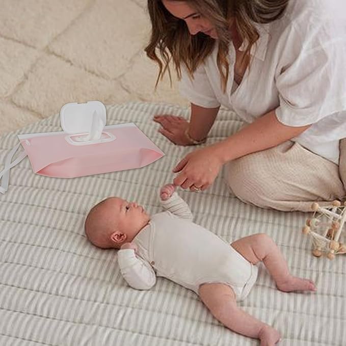 cephira Baby wipes dispenser,portable baby wipes holder for outdoor, Refillable baby wipes container, on the go wet wipe pouch for travel, resuable wipes dispenser for hiking (Pale Pink)
