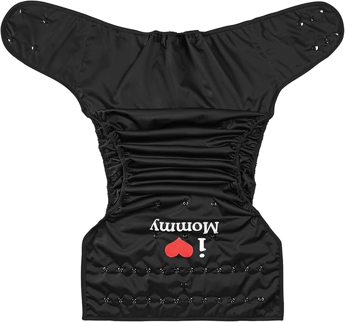 Littleforbig Washable Adjustable Reusable Waterproof Cloth Adult Diaper Wrap Cover One Size - I Love Mommy Black