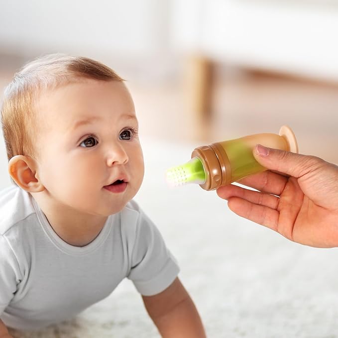 Baby Food Bottle, 3-in-1 Silicone Food Dispensing Squeeze Feeder Multifunctional Baby Milk Bottle Weaning Bottles with Dispensing Spoon, Regular Nipple and Fruit Puree Feeding Nipple