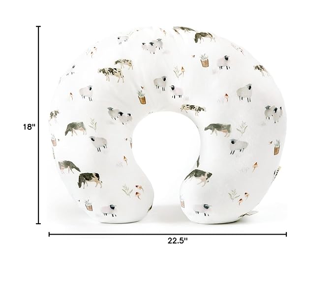 GRSSDER Nursing Pillow Cover, Stretchy Soft Minky Fabric Covers, Fit Most Nursing Support Pillows for Breastfeeding, Comfortable Safe Pillow Cover, Farm Animals