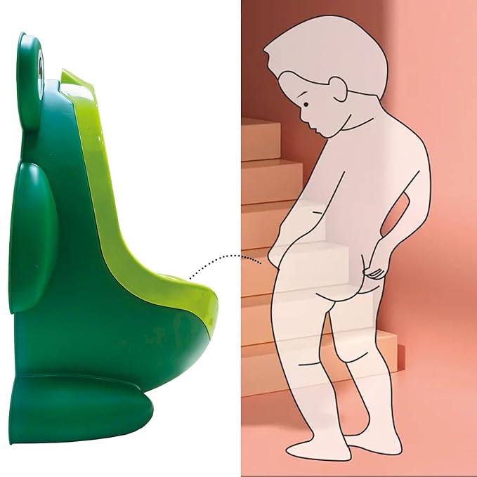 Frog Pee Training with Brush and Hooks, Green Cute Potty Training Urinal,Potty Training Toilet for Boys Kids Toddler with Funny Aiming Target,Frog Shape Pee Trainer