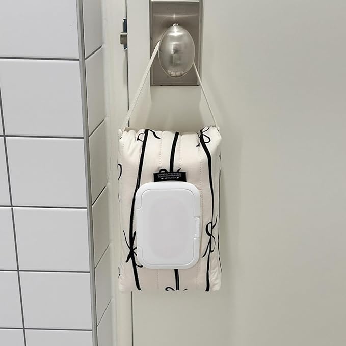 Travel Friendly Wet Wipe Storage Case Quilted Sturdy Cotton Storage Bag With Fashionable Stripe And Bowknot Detail