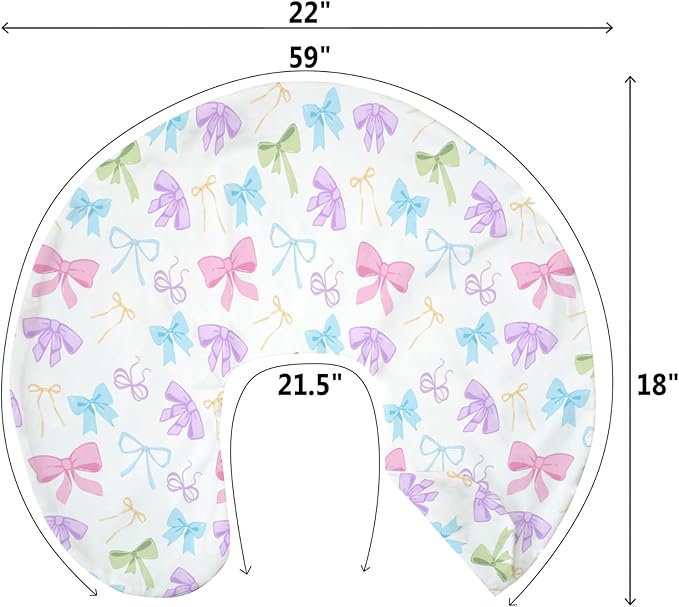 Spring Pastel Bows Baby Nursing Pillow Covers for Boy Girl Colorful Rainbow Bows Nursing Pillow Slipcovers for Breastfeeding Pillows Cute Girly Soft Stretchy Removable Covers for Newborn Infant