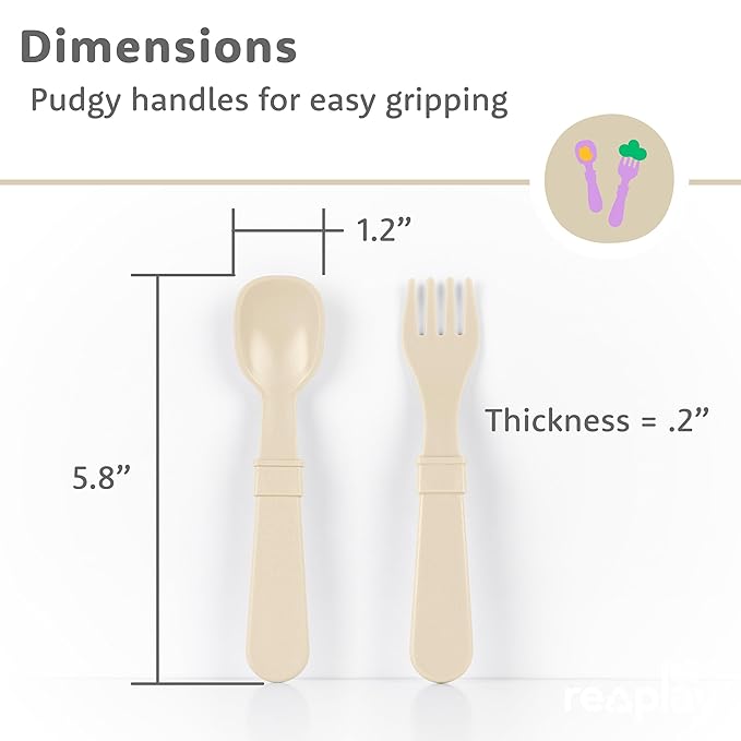 Re-Play Toddler Forks and Spoons Set - 4x4 Utensils Set for Kids - Dishwasher and Microwave Safe - Made in USA - Set of 8-5.8" x 1.2" x 0.2" - Desert Roses
