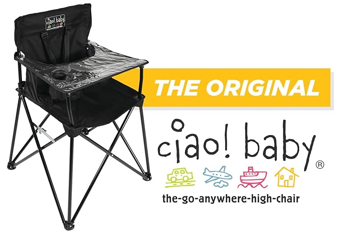 ciao! baby Portable High Chair for Babies and Toddlers, Compact Folding Travel High Chair with Carry Bag for Outdoor Camping, Picnics, Beach Days, and More (Black)