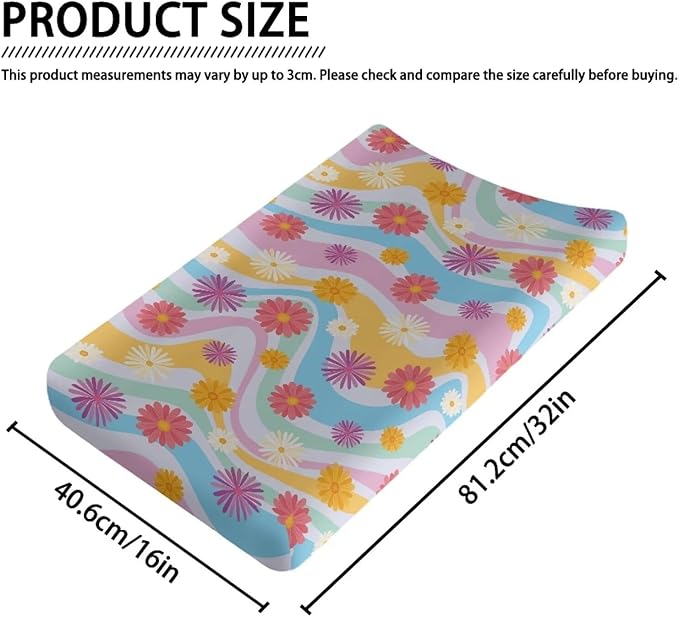 Colorful Daisy Changing Table Cover Waterproof Changing Pad Cover for Baby Breathable Stretchy Universal Tray Table Mat Fit 32"x16" Contoured Pad