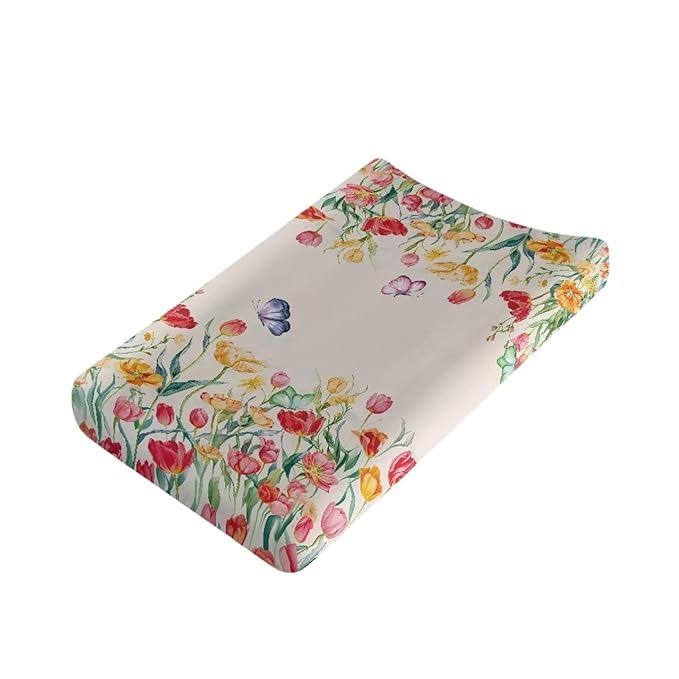 Butterflies Flower Changing Pad Cover for Baby Girls Boys Comfort Diaper Change Table Pad Covers Soft Changing Pad Sheets