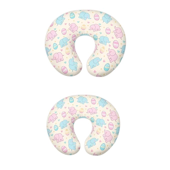 Cute Elephants and Easter Egg Breastfeeding Pillow Cover Ultra Soft Comfortable Newborn Nursing Pillow Case Stretchy Replaceable Pillow Cover Slipcover