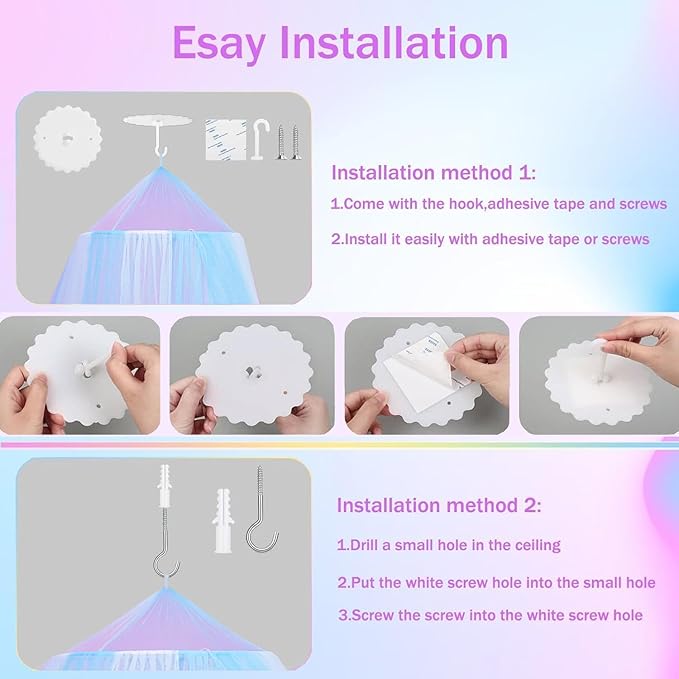 Princess White Blue Bed Canopy with Warm Fairy Lights for Girls Bed Net,Princess Canopy for Kids Bed Room Decor
