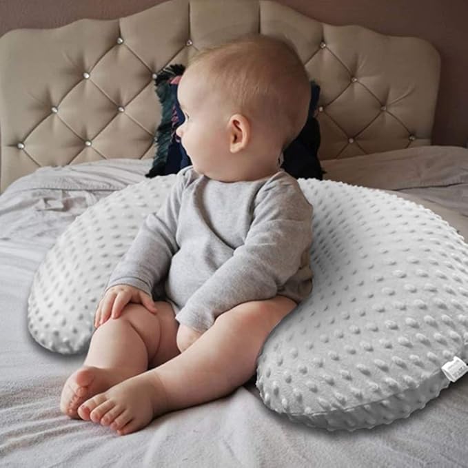 Minky Nursing Pillow Cover Breast Feeding Pillow Cover Slipcover U Shape for Baby Boy Girl,Cover Only(Babyblue&White, Pack of 2)