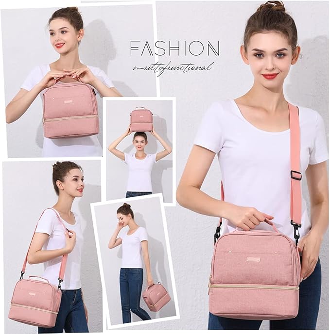Breast Pump Bag Cooler Compartment for Breast Pump - Cooler and Moistureproof Bag Double Layer for Mother Breast Milk Pump Lunch Bag Outdoor Working (Pink)