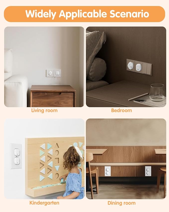 Outlet Covers Baby Proofing, 24 Pack Plug Covers Baby Proofing, Outlet Plug Covers for US 3-Prong to Prevent Electric Shock, Outlet Covers for Home, Office, School, Toddlers & Babies, White