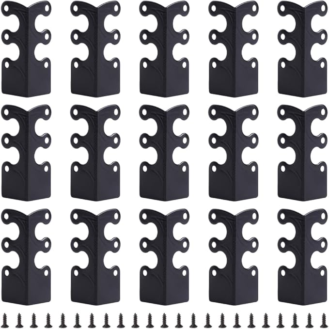 CRASPIRE 16Pcs Baseboard Corner Protectors Vintage Metal Rustic Decorative Guards Skirting Board Black Safety Bracket with Screws for Wood Furniture Table Wall Edge Cover File Boxes Bookshelves