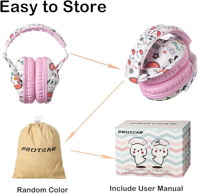 Kids Hearing Protection,25dB NRR Noise Reduction,Sound Proof for Kids,Toddler,Safety Earmuffs for Concert,Airplane,Autism,Monster Jam,Travel,School- Pink Panda