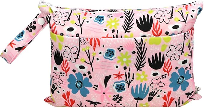 Grab and Go Wet Dry Cloth Diaper Bags -Waterproof Washable Reusable Diaper Organizer (simple bag, Dreaming Flower)
