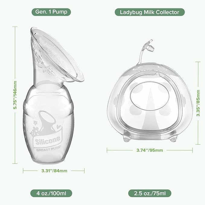 haakaa Manual Breast Pump for Breastfeeding 4oz/100ml and Ladybug Milk Collector 2.5oz/75ml Combo, Food-Grade Silicone