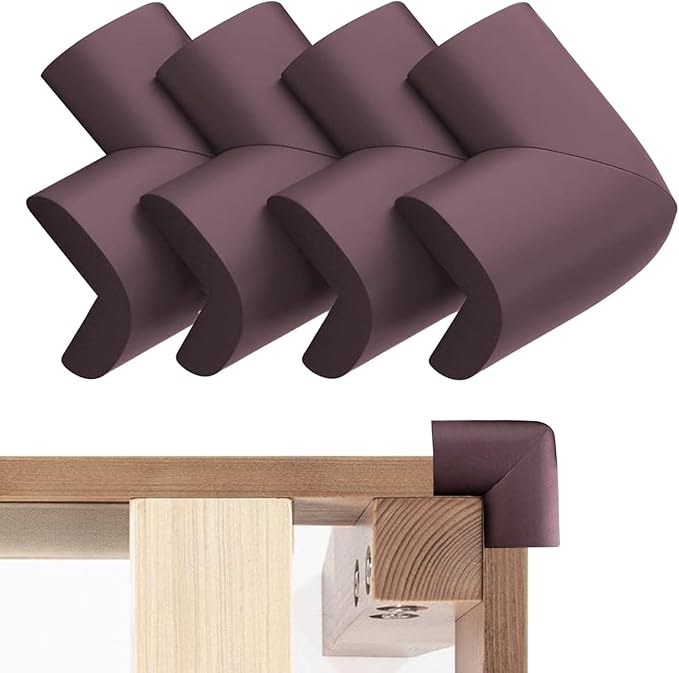 Bed Frame Corner Protector Black: 4 Pack Foam Rubber Bumpers for Bed Table Cabinet Corner Safe Impact Absorption for Kids & Seniors (4, Brown)