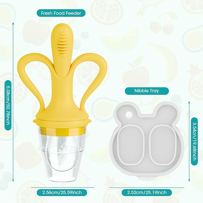 JEXFUN Baby Fruit Feeder & Breastmilk Popsicle Mold Set, Silicone Food Feeder Pacifier for Cooling Relief with 3 Replaceable Pouches, BPA-Free Teething Toy for Safe Infant Self Feeding (Banana Yellow)