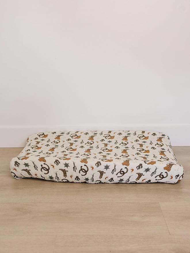 Mebie Baby Changing Pad Cover, Outlaw Cowboy, 100% Muslin Cotton Changing Table Pad Cover for Baby Boy and Girl, Designer Nursery Decor Covers, Diaper Changing Pad Cover for Changing Station