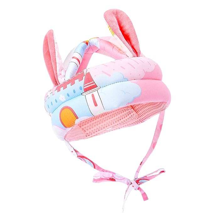 Cute Baby Safety Anti-Bump Walking Helmet, Infant Toddler Anti-Collision Head Cushion Soft Breathable, Kids Anti-Fall Protective Harnesses Cap for Crawling, Walking and Playing (Pink Castle)