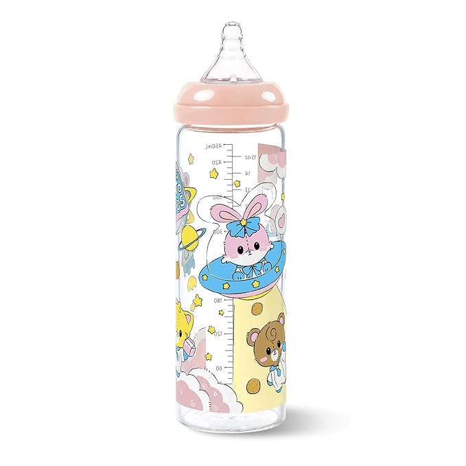 LittleForBig Adult Baby Bottle Ultra Printed Specialty Oversized Glass Feeding Baby Astros Pattern