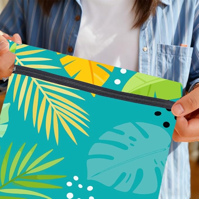 2Pcs 2 Sizes Tropical Dry Bag Wet Bag Swimsuit Green Plam Leaf Pattern Polyester Waterproof Sandproof Reusable Storage Zipper Pouches for Friends Swimsuit Travel Dirty Diaper Clothes Gifts