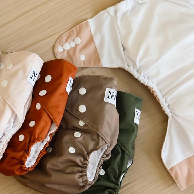 Nora's Nursery AWJ Cloth Diapers 7 Pack with 1 Wet Bag - Waterproof Cover, Washable, Reusable & One Size Adjustable Pocket Diapers for Newborns and Toddlers - Down to Earth