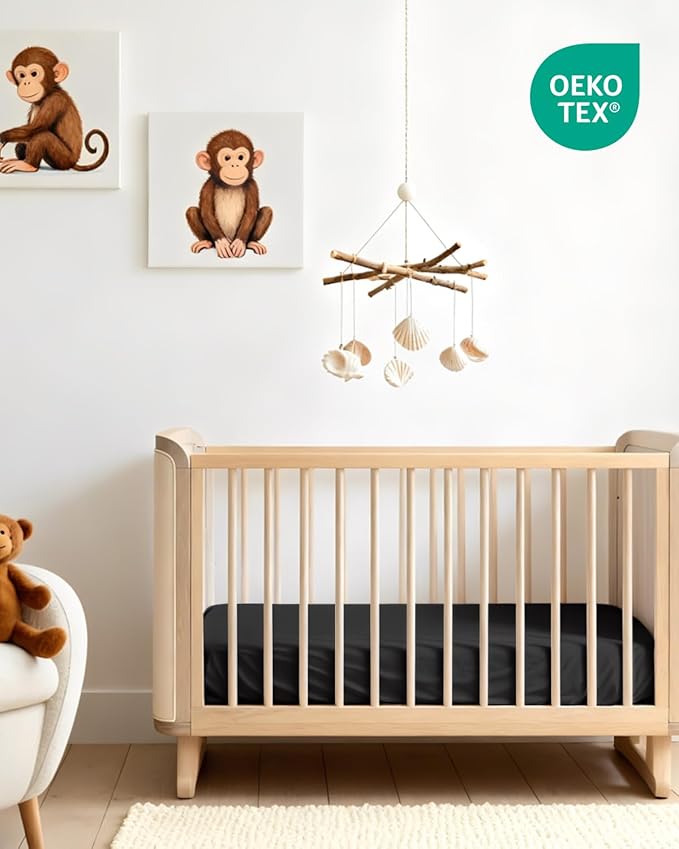 Baby Crib Sheets for Boys & Girls - Pack of 2 Fitted Microfiber Crib Sheets for Standard Crib & Toddler Mattress - Soft, Breathable & Wrinkle Free - Machine Washable, Oeko Tex - 52x28x8in - Black Duo