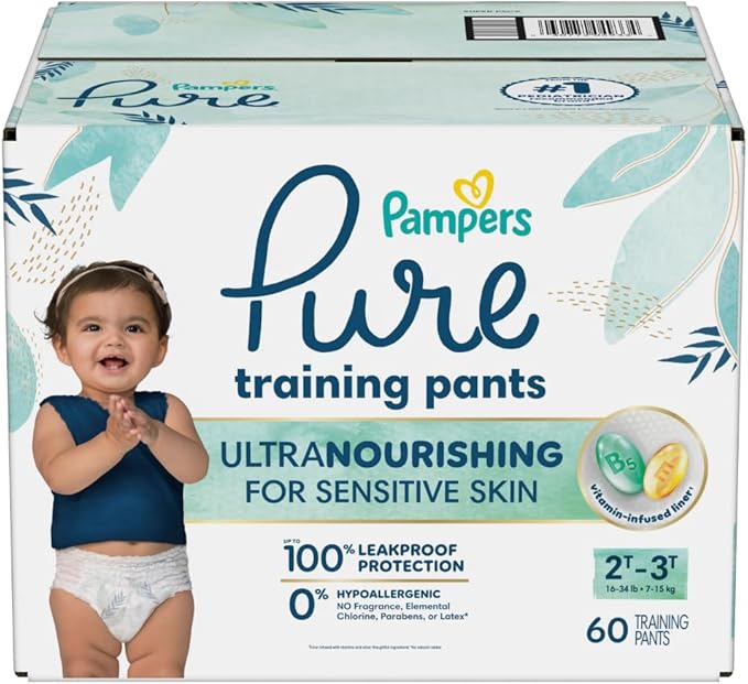 Pampers Pure Protection Training Underwear, Unisex, Size 2T3T, 60 Count, Premium, Hypoallergenic, Soft, Absorbent