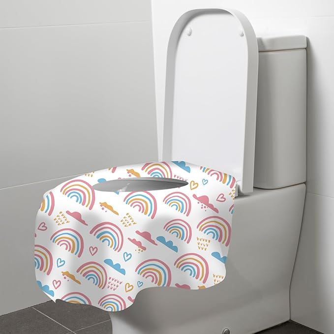 20 Pack Toilet Seat Covers Disposable for Kids Toddlers & Adults, Extra Large Waterproof Toilet Cover Individually Wrapped Travel Essential Portable Potty Training in Public Restrooms, Trip - Rainbow