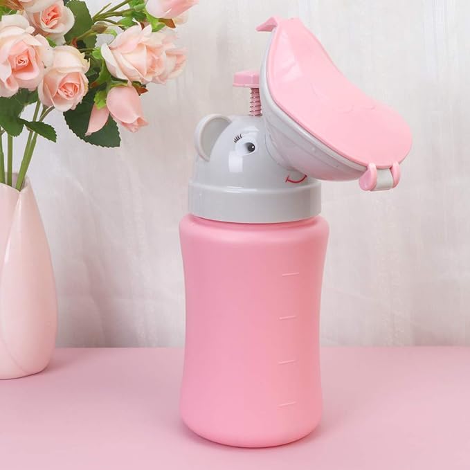 Toddmomy Portable Car Urinal for Girls Kids Travel Pee Bottle Leak-Proof Emergency Potty Training Tool 5.11X3.14X8.66In Cartoon Design