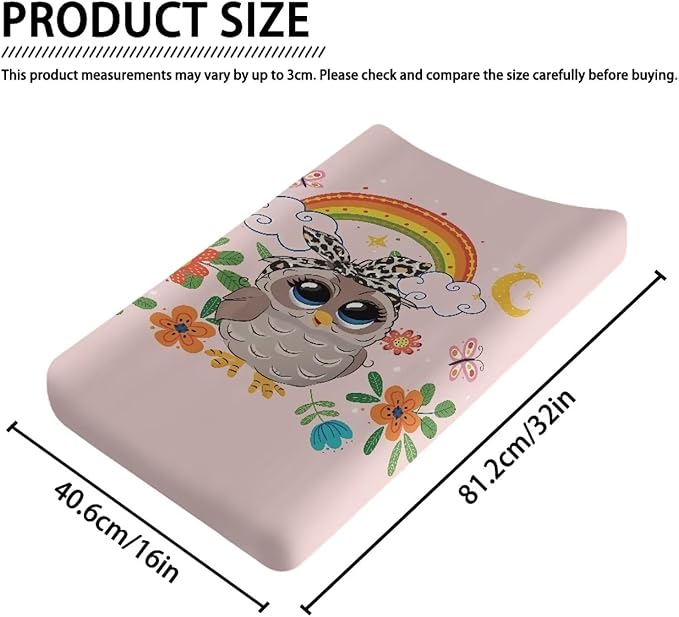 Owl Rainbow Baby Changing Pad Cover Lightweight Soft Diaper Changing Cover Stretchy Breathable Waterproof Nursery Pad Change Cover