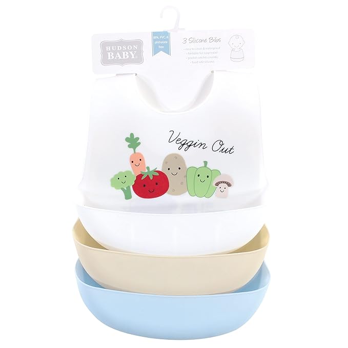 Hudson Baby Unisex Baby Silicone Bibs, Veggies, One Size