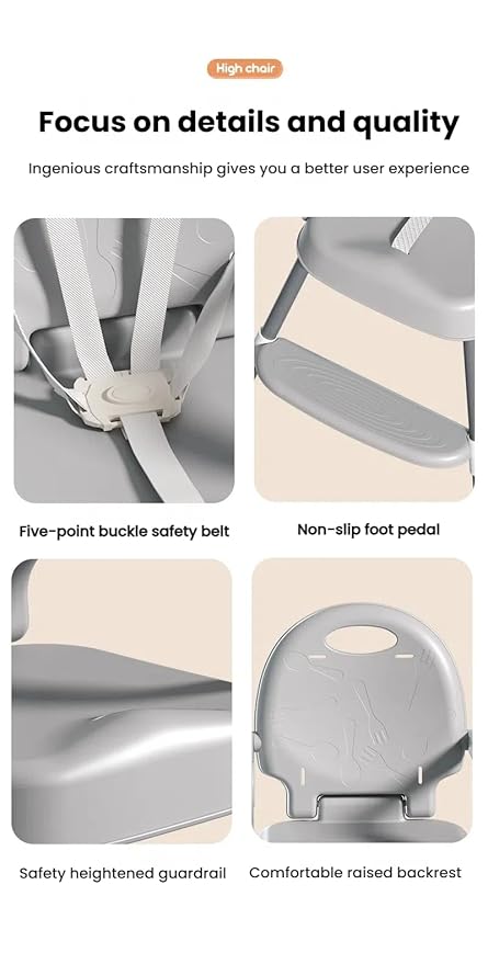 PU Leather Baby High Chair, High Chairs for Babies and Toddlers with Detachable Tray, Small Size Baby Eating Chair (X8123 Grey)