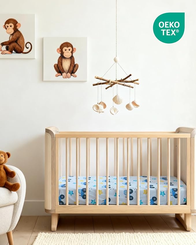 2-Pack Mini Crib Sheets Fitted - Pack N Play Sheets for Pack and Play Mattress - Stretchy Soft Microfiber Playard Bedding - Mini Toddler Bed Cover for Boys & Girls - Oeko-Tex - 38 x 24in, Night Farm