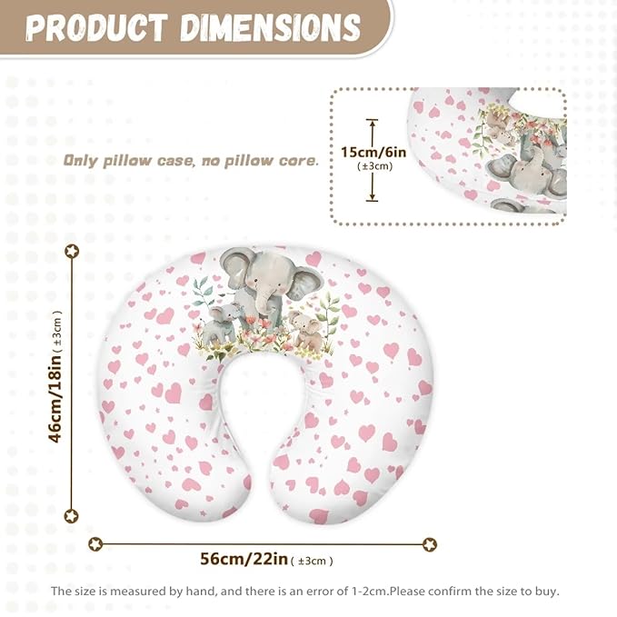 Elephants Newborn Nursing Pillow Cover with Hidden Zipper Soft Comfortable Easy to Use Breast and Bottle Feeding Support Pillow Cover for Boys Girls New Parents