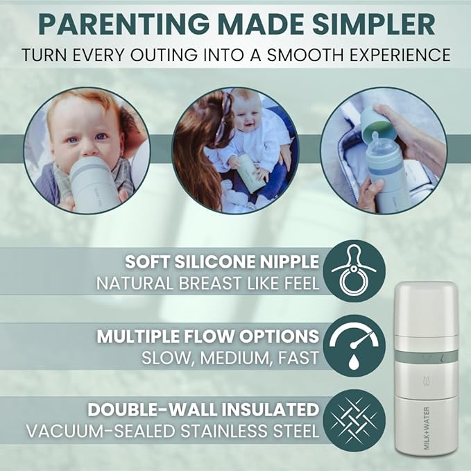 MILK & WATER All in One Baby Bottle & Baby Formula Dispenser On the Go, 5oz - Keeps Water Warm & Formula Fresh - Baby Formula Mixing Bottle with Anti Colic Nipple - Leak-Proof - 0+ Months (Green)