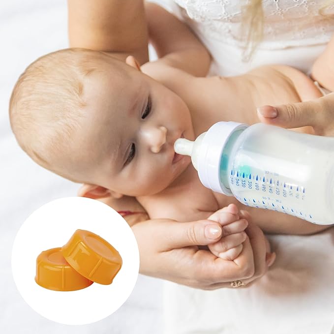 10pcs Narrow Baby Bottle Caps for Dr Brown & Medela Bottles, BPA Free Travel and Storage Baby Bottle Lids Replacement Parts with Sealing Gasket for Ameda Baby Bottles Accessory (Orange)