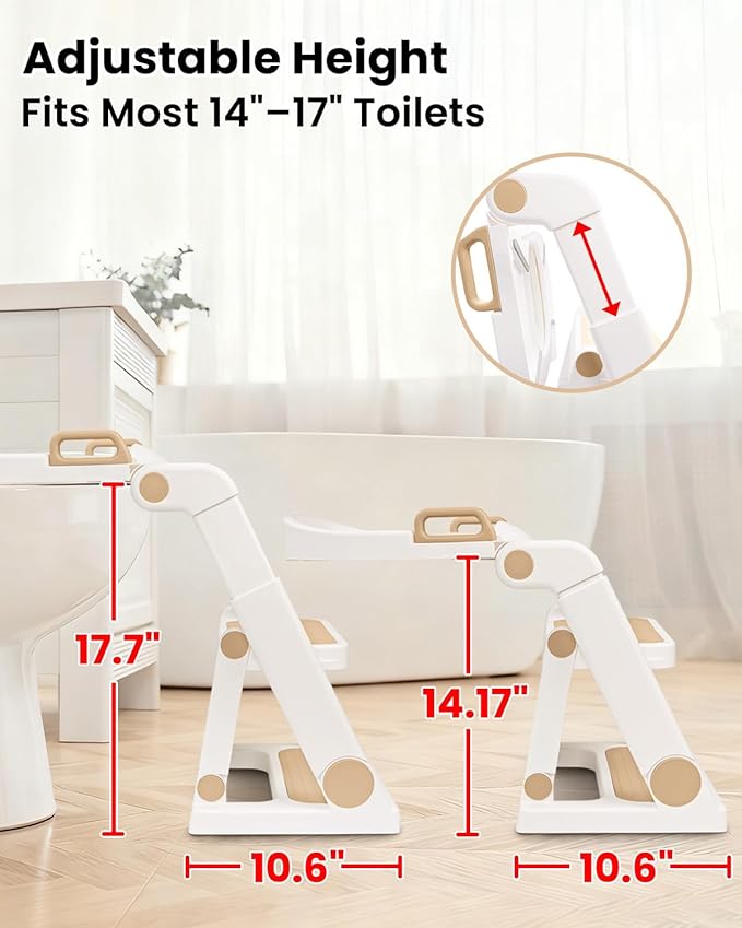 Potty Training Seat, Primlect Upgrade Toddler Toilet Seat for Kids Boys Girls, 2 in 1 Potty Training Toilet with Step Stool, Adjustable Seat and Ladder, Non-Slip Pad, Splash Guard (M-Brown)