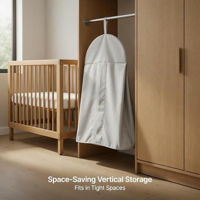 EVERYDAY KIDS Hanging Nursery Diaper Storage Organizer Portable Foldable Diaper Caddy Stacker, Machine Washable and Roomy Space - Gray Diaper Stacker