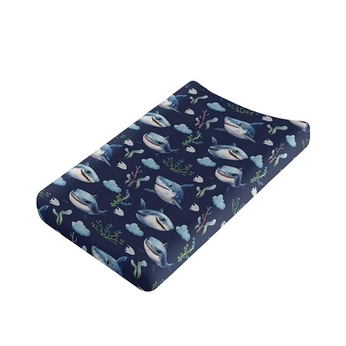White Shark Changing Pad Cover for Baby Girls Boys Change Table Covers Diaper Changing Cute Mat Sheets Cover Soft Breathable