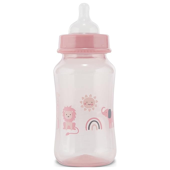 Premium 2-Pack Baby Bottles - 11 Ounce, Hourglass Shape, Fun Boys and Girls Prints, Clear Cover - BPA-Free