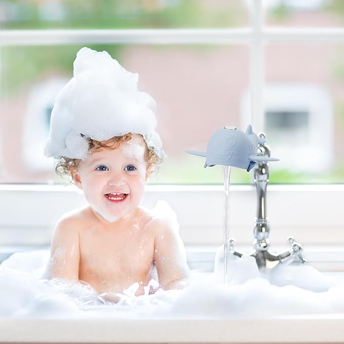 Bath Spout Cover, Baby Bathtub Faucet Cover, Universal Silicone Safety Guard with Anti-Slip Strap, Whale Design for Kids/Toddlers, Prevents Bumps & Scalds (Beige)