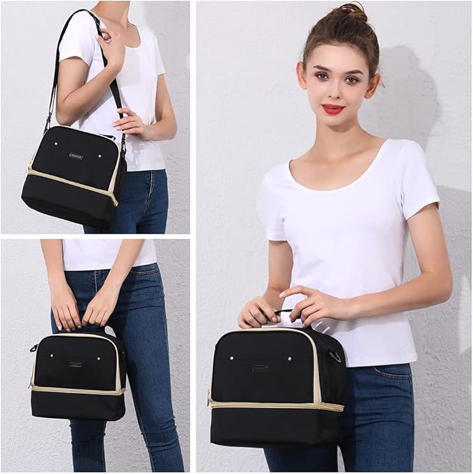 Breast Pump Bag Cooler Compartment for Breast Pump - Cooler and Moistureproof Bag Double Layer for Mother Breast Milk Pump Lunch Bag Outdoor Working (Black)
