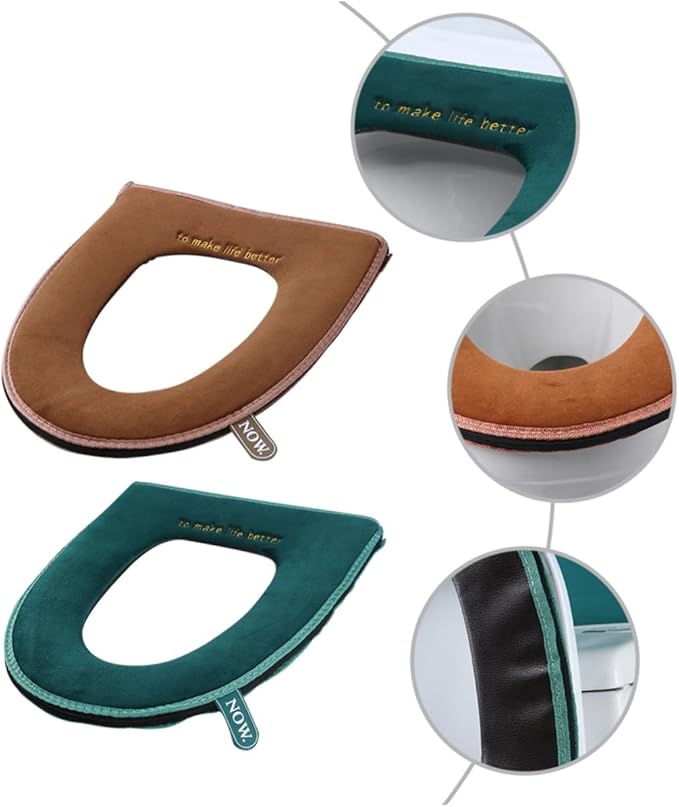 Cabilock 2pcs Toilet Cover Toilet Mat Toilet Pillow Commode Liners Heated Toilet Seat Sticky Toilet Seat Cover Toilet Seat Cushion Round Toilet Seat Round Toilet Warmer Flannel Soft Zipper
